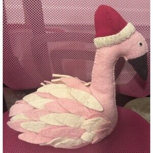 Tropical Christmas Pink Flamingo Felt Overlay Santa Claus Hat Wool Doorstop